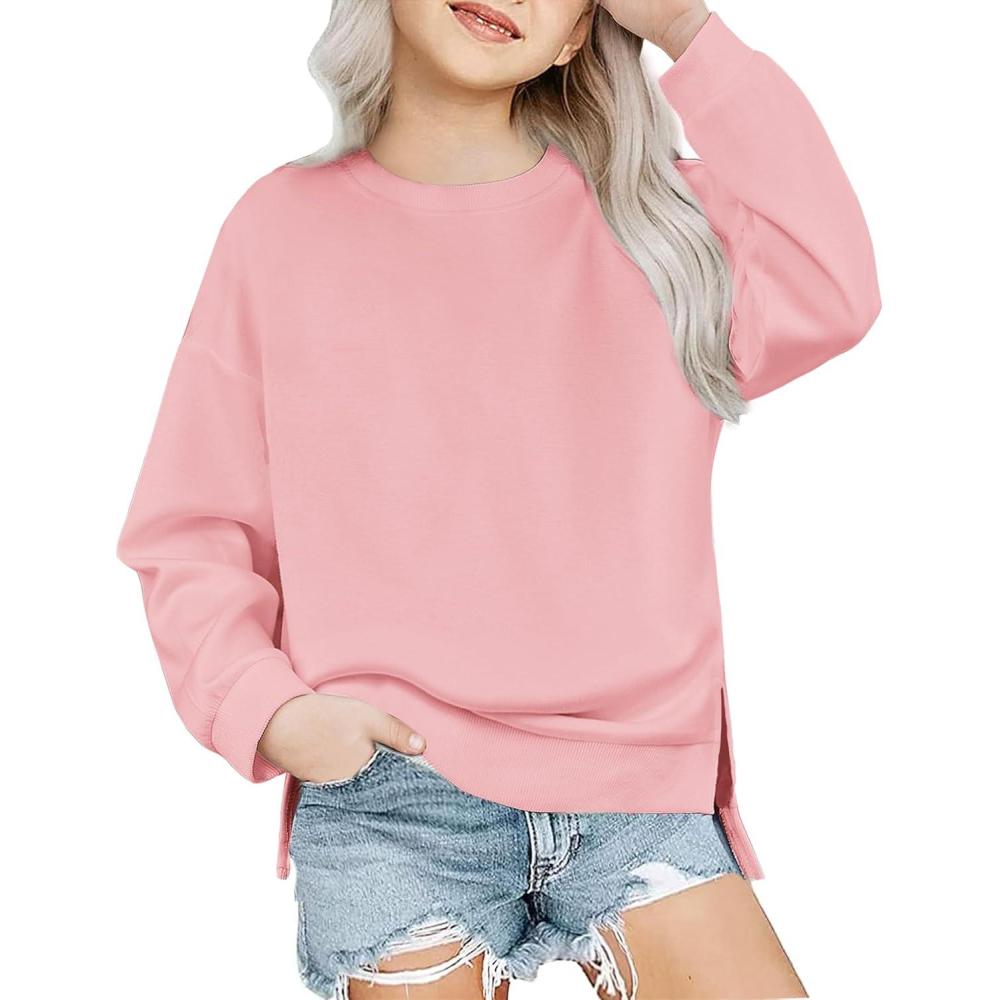 imageArshiner Girls Crewneck Sweatshirt Long Sleeve Pullover Tops Drop Shoulder Sweatshirts Side Split for 514 YearsDark Pink