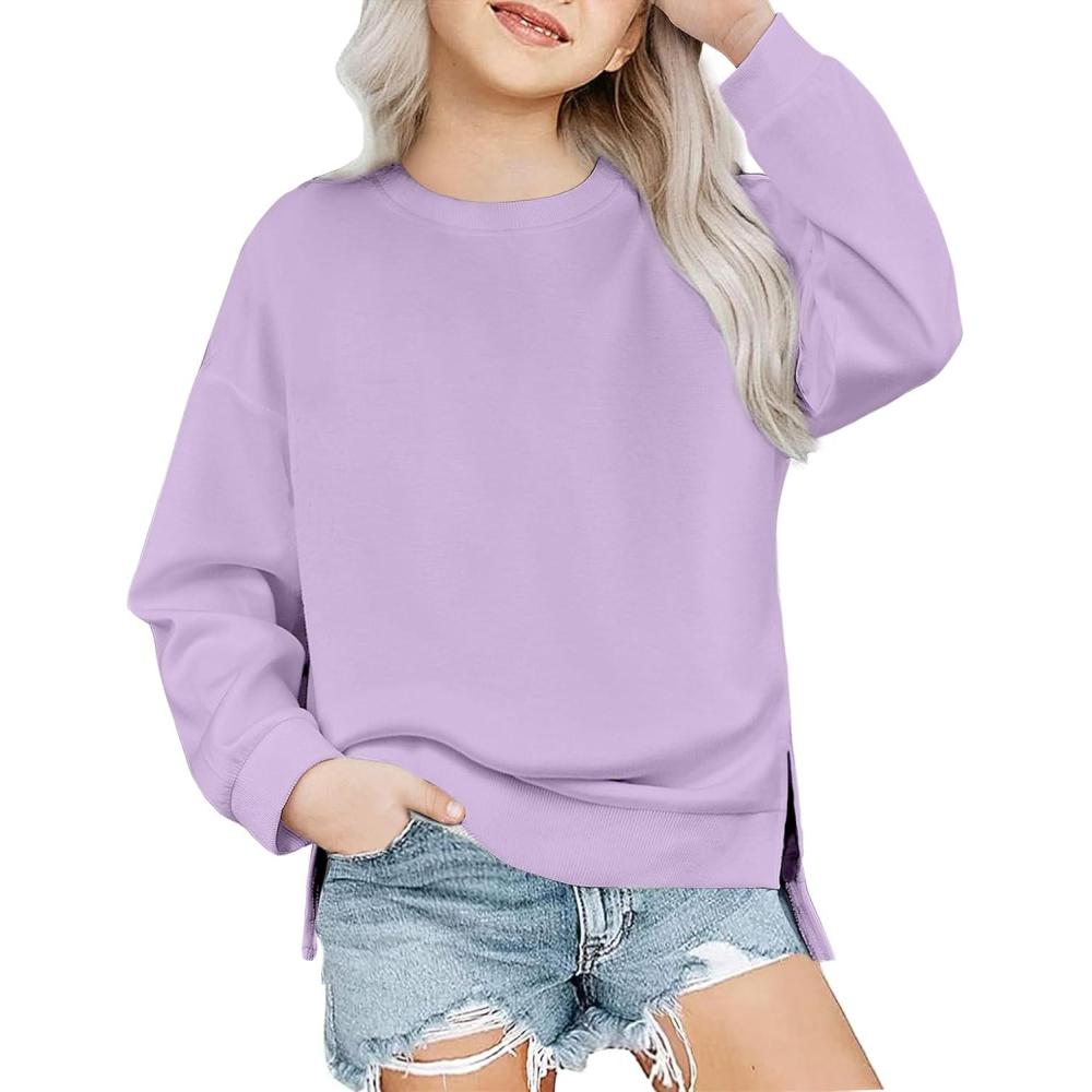 imageArshiner Girls Crewneck Sweatshirt Long Sleeve Pullover Tops Drop Shoulder Sweatshirts Side Split for 514 YearsPurple