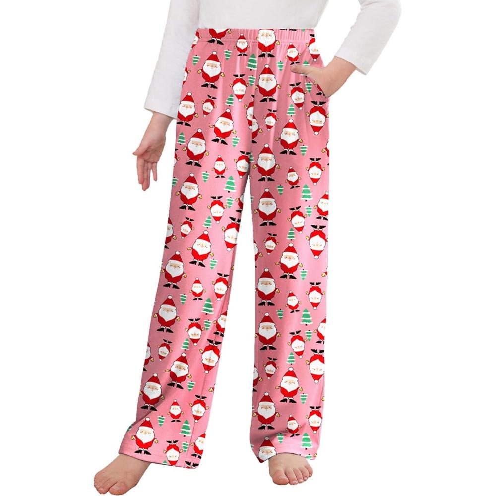 imageArshiner Pajama Pants for Girls Long Sleep Plaid Pants Soft Lounge Pj Bottoms with PocketsChristmaspink