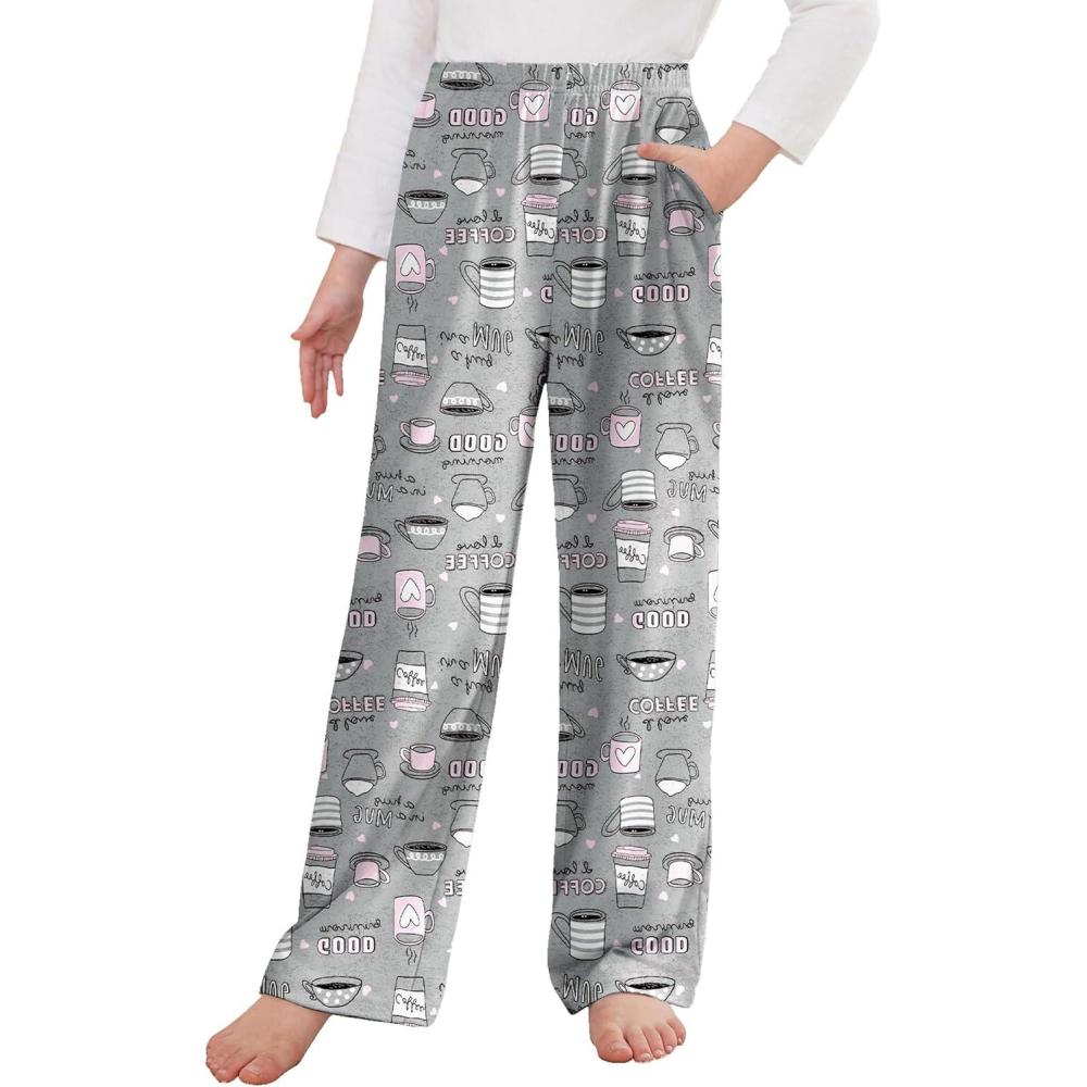 imageArshiner Pajama Pants for Girls Long Sleep Plaid Pants Soft Lounge Pj Bottoms with PocketsGray Coffee