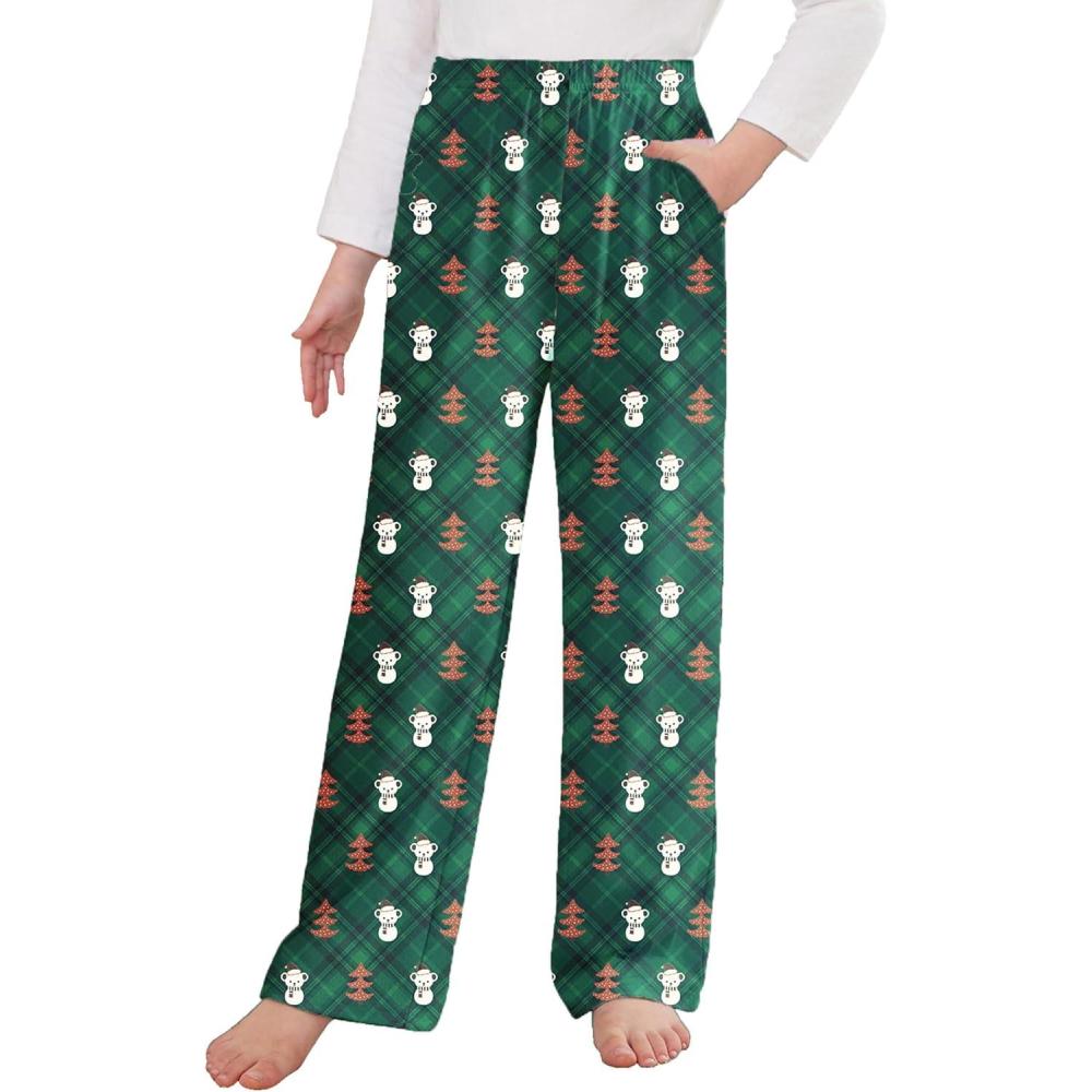 imageArshiner Pajama Pants for Girls Long Sleep Plaid Pants Soft Lounge Pj Bottoms with PocketsGreen Teddy Christmas
