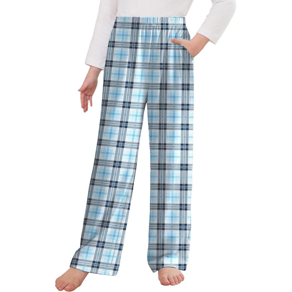imageArshiner Pajama Pants for Girls Long Sleep Plaid Pants Soft Lounge Pj Bottoms with PocketsLight Blue Plaid
