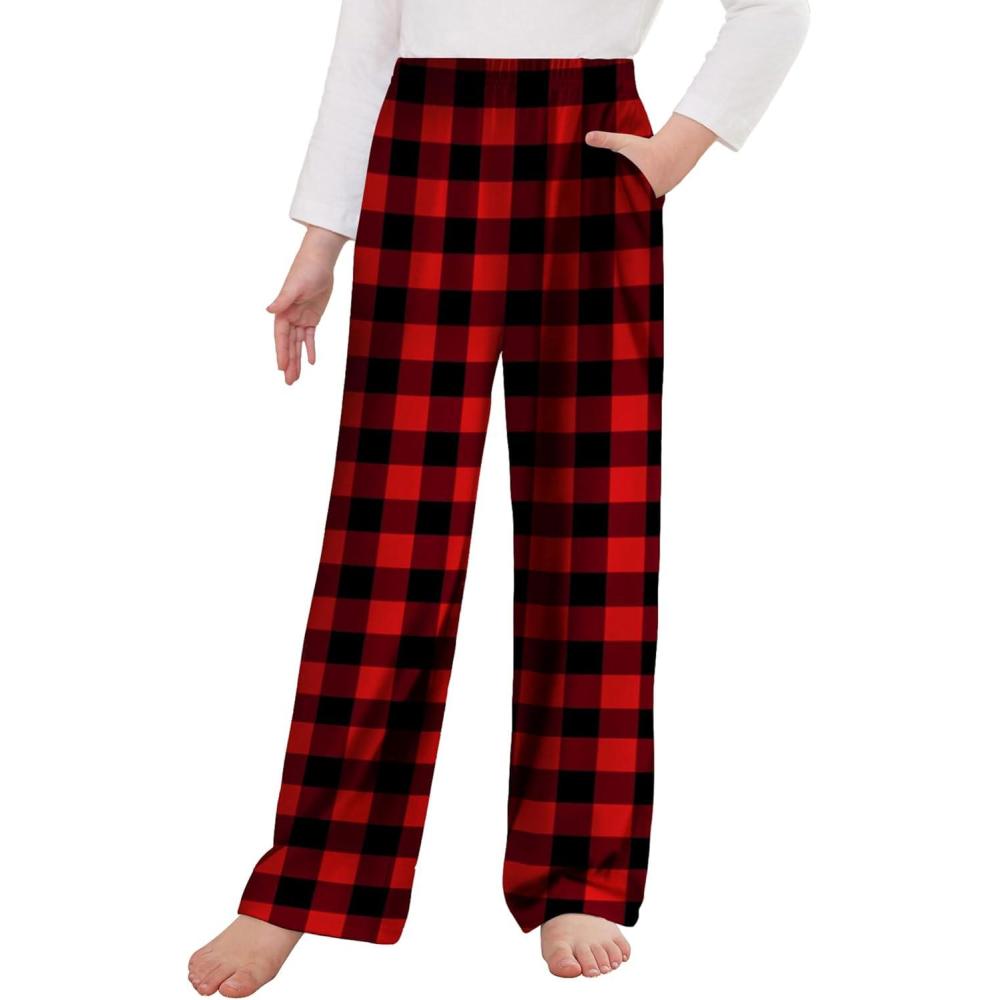imageArshiner Pajama Pants for Girls Long Sleep Plaid Pants Soft Lounge Pj Bottoms with PocketsPlaidred Black