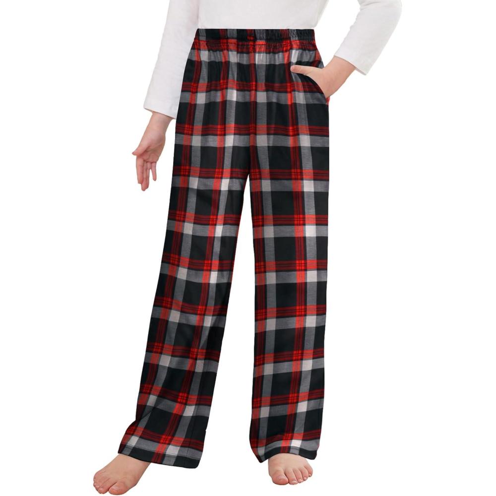 imageArshiner Pajama Pants for Girls Long Sleep Plaid Pants Soft Lounge Pj Bottoms with PocketsPlaidred White Black