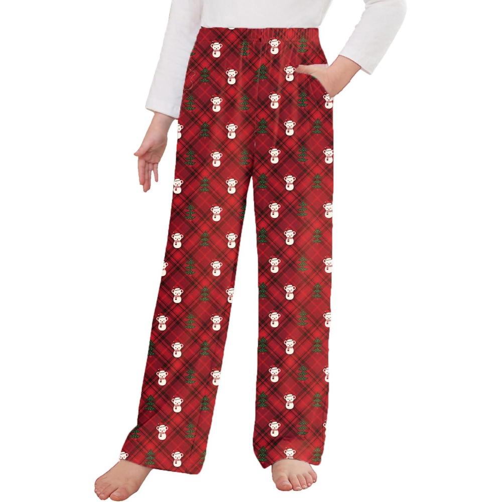 imageArshiner Pajama Pants for Girls Long Sleep Plaid Pants Soft Lounge Pj Bottoms with PocketsRed Teddy Christmas
