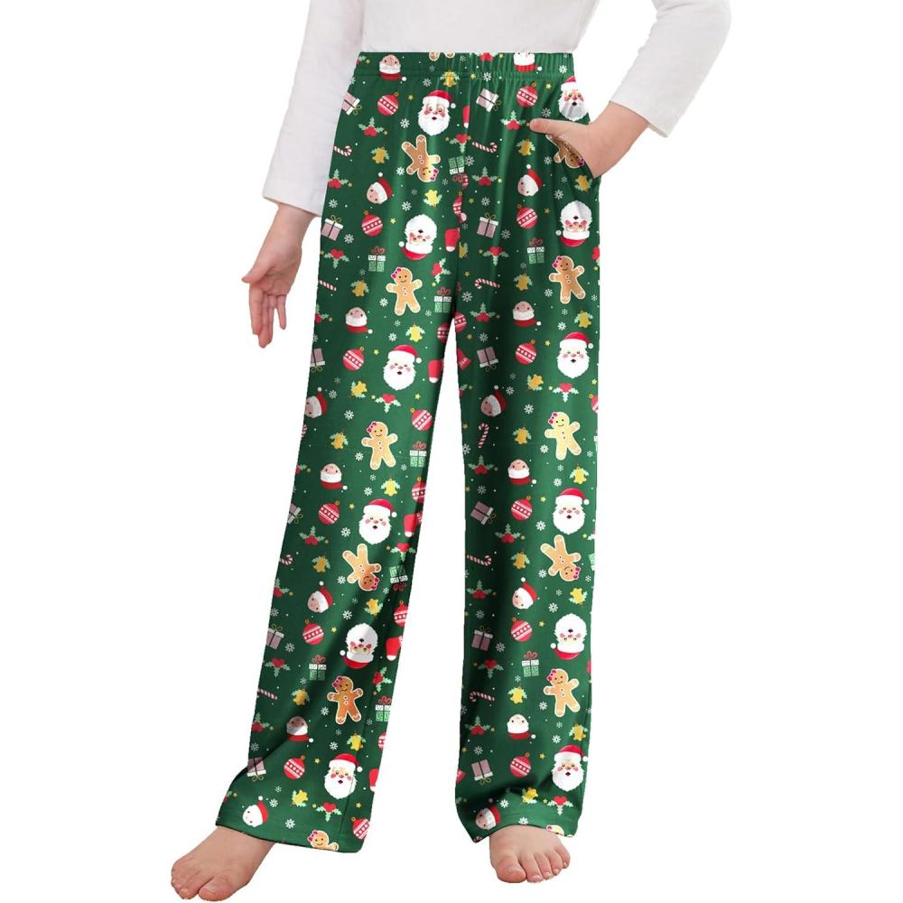 imageArshiner Pajama Pants for Girls Long Sleep Plaid Pants Soft Lounge Pj Bottoms with PocketsSanta Clausgreen