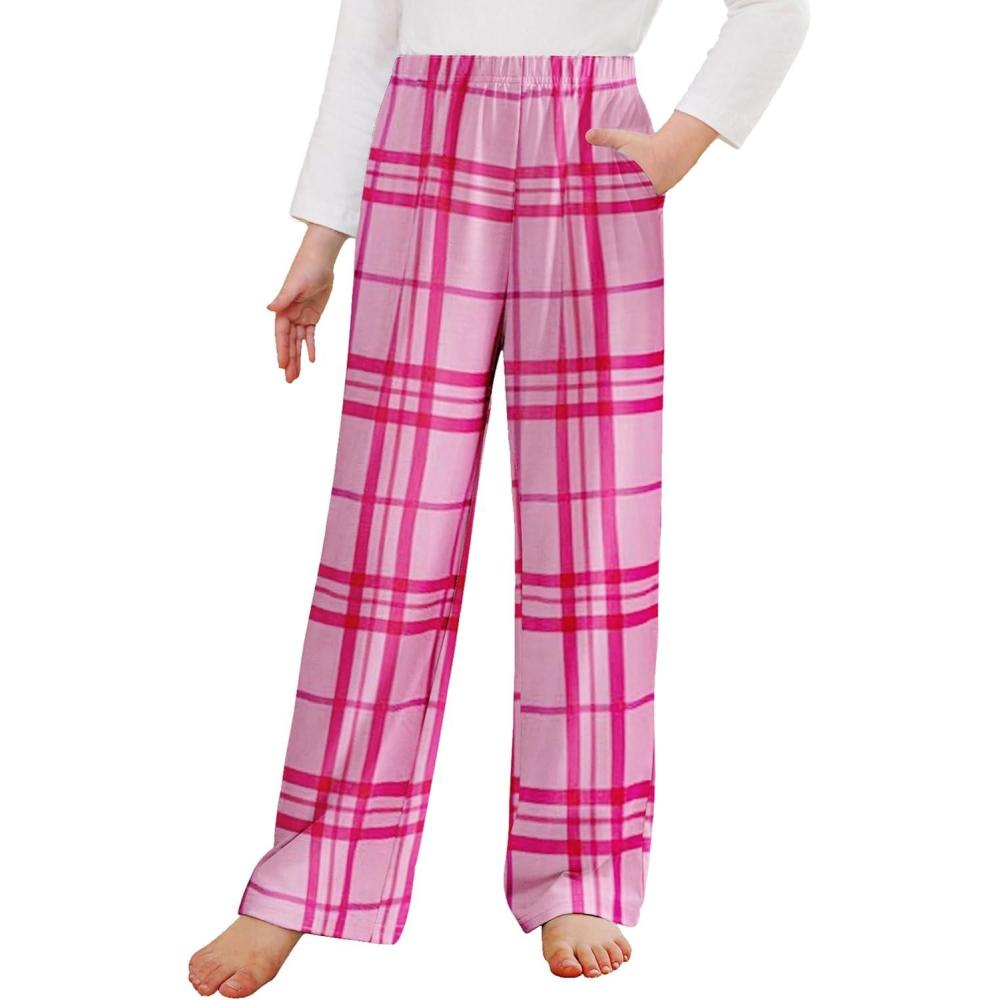 imageArshiner Pajama Pants for Girls Long Sleep Plaid Pants Soft Lounge Pj Bottoms with PocketsSmall Pink Plaid
