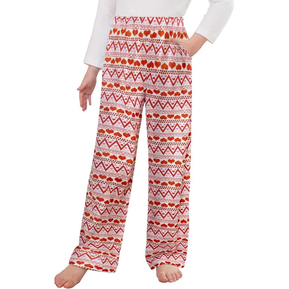 imageArshiner Pajama Pants for Girls Long Sleep Plaid Pants Soft Lounge Pj Bottoms with PocketsStriped Heartred White