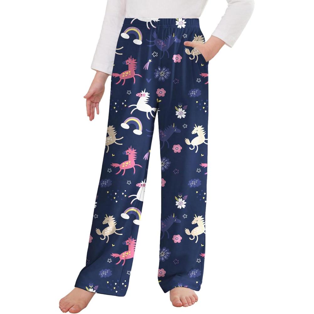 imageArshiner Pajama Pants for Girls Long Sleep Plaid Pants Soft Lounge Pj Bottoms with PocketsUnicon Rainbowdark Purple