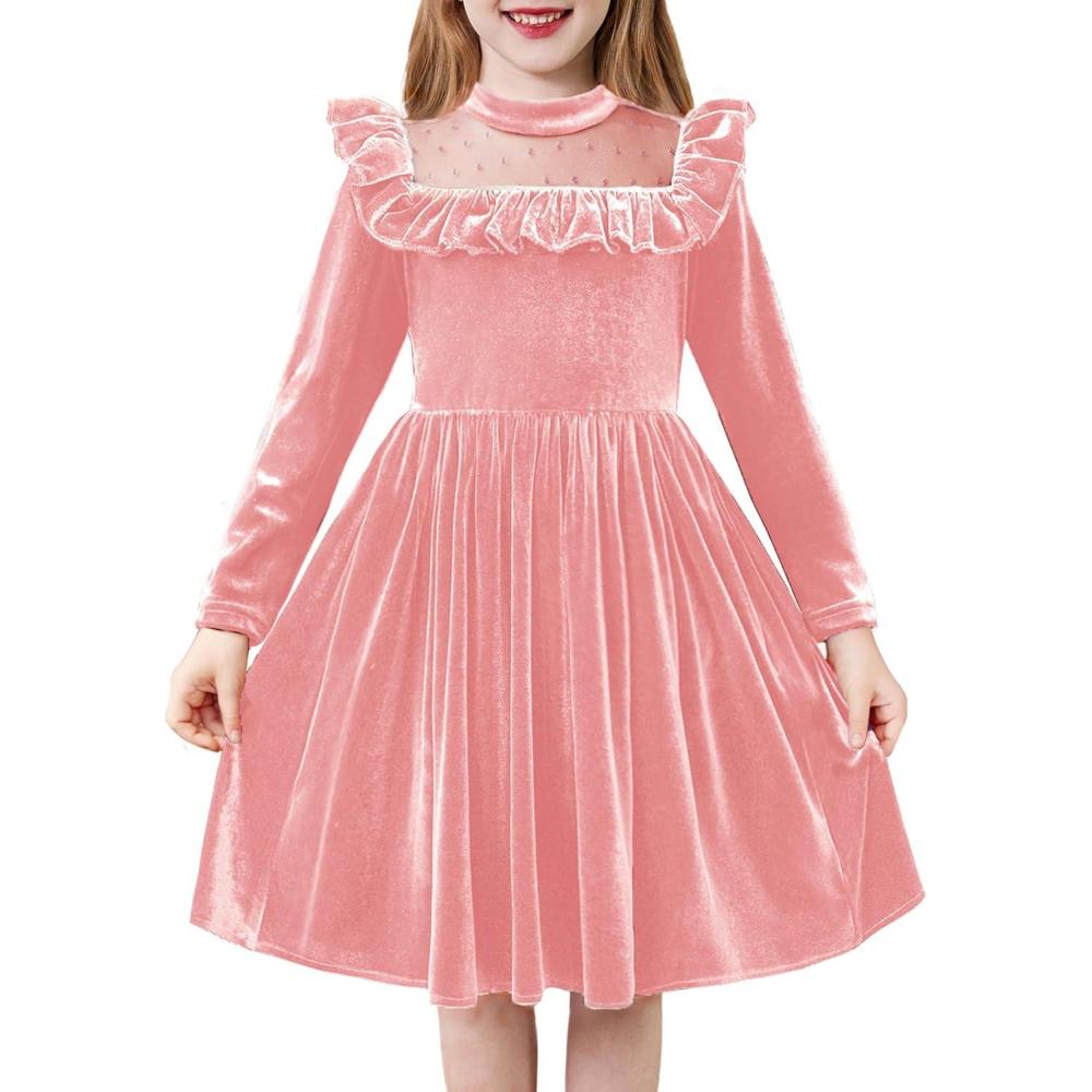 imageArshiner Toddler Girls Christmas Dress Long Sleeve Velvet Dresses Princess Birthday Party Gown with Pockets 26 YearsDusty Pink