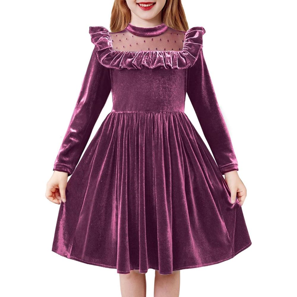 imageArshiner Toddler Girls Christmas Dress Long Sleeve Velvet Dresses Princess Birthday Party Gown with Pockets 26 YearsPearly Purple