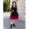 Arshiner Toddler Girls Fall Winter Velvet Dress Irregular Hem Tulle Long Sleeve Dresses Cute Bowknot Clothes(Black Red Gradient)