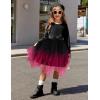 Arshiner Toddler Girls Fall Winter Velvet Dress Irregular Hem Tulle Long Sleeve Dresses Cute Bowknot Clothes(Black Red Gradient)