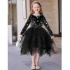 Arshiner Toddler Girls Fall Winter Velvet Dress Irregular Hem Tulle Long Sleeve Dresses Cute Bowknot Clothes(Black Star)