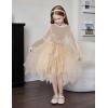 Arshiner Toddler Girls Fall Winter Velvet Dress Irregular Hem Tulle Long Sleeve Dresses Cute Bowknot Clothes(Light Apricot)
