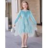 Arshiner Toddler Girls Fall Winter Velvet Dress Irregular Hem Tulle Long Sleeve Dresses Cute Bowknot Clothes(Light Blue)