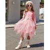 Arshiner Toddler Girls Fall Winter Velvet Dress Irregular Hem Tulle Long Sleeve Dresses Cute Bowknot Clothes(Light Rose)