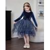 Arshiner Toddler Girls Fall Winter Velvet Dress Irregular Hem Tulle Long Sleeve Dresses Cute Bowknot Clothes(Navy Blue)