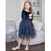 Arshiner Toddler Girls Fall Winter Velvet Dress Irregular Hem Tulle Long Sleeve Dresses Cute Bowknot Clothes(Navy Blue)