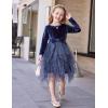 Arshiner Toddler Girls Fall Winter Velvet Dress Irregular Hem Tulle Long Sleeve Dresses Cute Bowknot Clothes(Navy Blue)