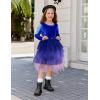 Arshiner Toddler Girls Fall Winter Velvet Dress Irregular Hem Tulle Long Sleeve Dresses Cute Bowknot Clothes(Navy Blue Gradient)