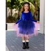 Arshiner Toddler Girls Fall Winter Velvet Dress Irregular Hem Tulle Long Sleeve Dresses Cute Bowknot Clothes(Navy Blue Gradient)