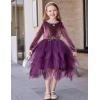 Arshiner Toddler Girls Fall Winter Velvet Dress Irregular Hem Tulle Long Sleeve Dresses Cute Bowknot Clothes(Pinkish Purple)