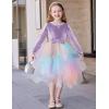 Arshiner Toddler Girls Fall Winter Velvet Dress Irregular Hem Tulle Long Sleeve Dresses Cute Bowknot Clothes(Rainbow Blue)