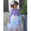 Arshiner Toddler Girls Fall Winter Velvet Dress Irregular Hem Tulle Long Sleeve Dresses Cute Bowknot Clothes(Rainbow Blue)