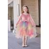 Arshiner Toddler Girls Fall Winter Velvet Dress Irregular Hem Tulle Long Sleeve Dresses Cute Bowknot Clothes(Rainbow Pink)