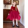 Arshiner Toddler Girls Fall Winter Velvet Dress Irregular Hem Tulle Long Sleeve Dresses Cute Bowknot Clothes(Red)