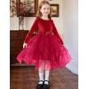 Arshiner Toddler Girls Fall Winter Velvet Dress Irregular Hem Tulle Long Sleeve Dresses Cute Bowknot Clothes(Red)