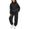 Arshiner Girls 2 Piece Outfits Tracksuit Drop Shoulder Hoodie Half Zip Sweatshirt and Sweatpants Joggers Set with Pockets(Black)