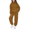 Arshiner Girls 2 Piece Outfits Tracksuit Drop Shoulder Hoodie Half Zip Sweatshirt and Sweatpants Joggers Set with Pockets(Brown)