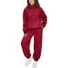 Arshiner Girls 2 Piece Outfits Tracksuit Drop Shoulder Hoodie Half Zip Sweatshirt and Sweatpants Joggers Set with Pockets(Wine Red)