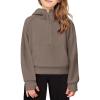 Arshiner Girls Half Zip Sweatshirt Fleece Hooded Pullover for Teen Long Sleeve Tops Fall Winter Clothes Thumb Hole(Coffee Grey)