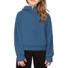 Arshiner Girls Half Zip Sweatshirt Fleece Hooded Pullover for Teen Long Sleeve Tops Fall Winter Clothes Thumb Hole(Grey Blue)