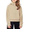 Arshiner Girls Half Zip Sweatshirt Fleece Hooded Pullover for Teen Long Sleeve Tops Fall Winter Clothes Thumb Hole(Khaki)