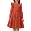 Arshiner Girls Sweater Dress Fall Winter Lantern Long Sleeve Cable Knit Pullover Midi Dresses(Brown)