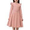 Arshiner Girls Sweater Dress Fall Winter Lantern Long Sleeve Cable Knit Pullover Midi Dresses(Pink)