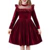 Arshiner Toddler Girls Christmas Dress Long Sleeve Velvet Dresses Princess Birthday Party Gown with Pockets 2-6 Years(Burgundy)
