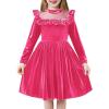 Arshiner Toddler Girls Christmas Dress Long Sleeve Velvet Dresses Princess Birthday Party Gown with Pockets 2-6 Years(Deep Pink)