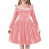 Arshiner Toddler Girls Christmas Dress Long Sleeve Velvet Dresses Princess Birthday Party Gown with Pockets 2-6 Years(Dusty Pink)