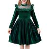 Arshiner Toddler Girls Christmas Dress Long Sleeve Velvet Dresses Princess Birthday Party Gown with Pockets 2-6 Years(Evergreen)