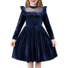 Arshiner Toddler Girls Christmas Dress Long Sleeve Velvet Dresses Princess Birthday Party Gown with Pockets 2-6 Years(Navy Blue)