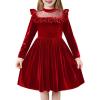 Arshiner Toddler Girls Christmas Dress Long Sleeve Velvet Dresses Princess Birthday Party Gown with Pockets 2-6 Years(Red)