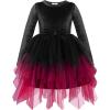 Arshiner Toddler Girls Fall Winter Velvet Dress Irregular Hem Tulle Long Sleeve Dresses Cute Bowknot Clothes(Black Red Gradient)