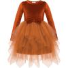 Arshiner Toddler Girls Fall Winter Velvet Dress Irregular Hem Tulle Long Sleeve Dresses Cute Bowknot Clothes(Brown)