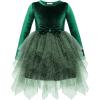 Arshiner Toddler Girls Fall Winter Velvet Dress Irregular Hem Tulle Long Sleeve Dresses Cute Bowknot Clothes(Dark Green)
