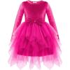 Arshiner Toddler Girls Fall Winter Velvet Dress Irregular Hem Tulle Long Sleeve Dresses Cute Bowknot Clothes(Hot Pink)
